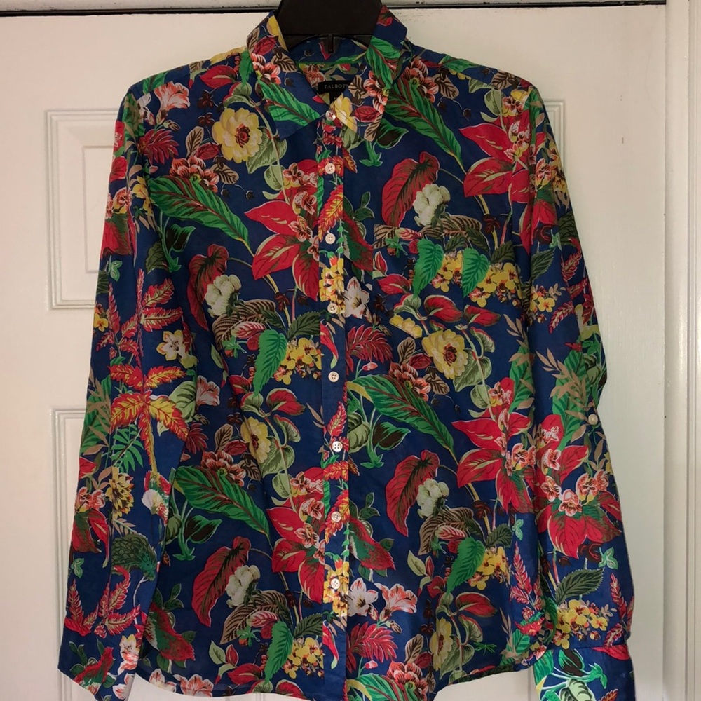 EUC Talbots cotton floral button down top Size M